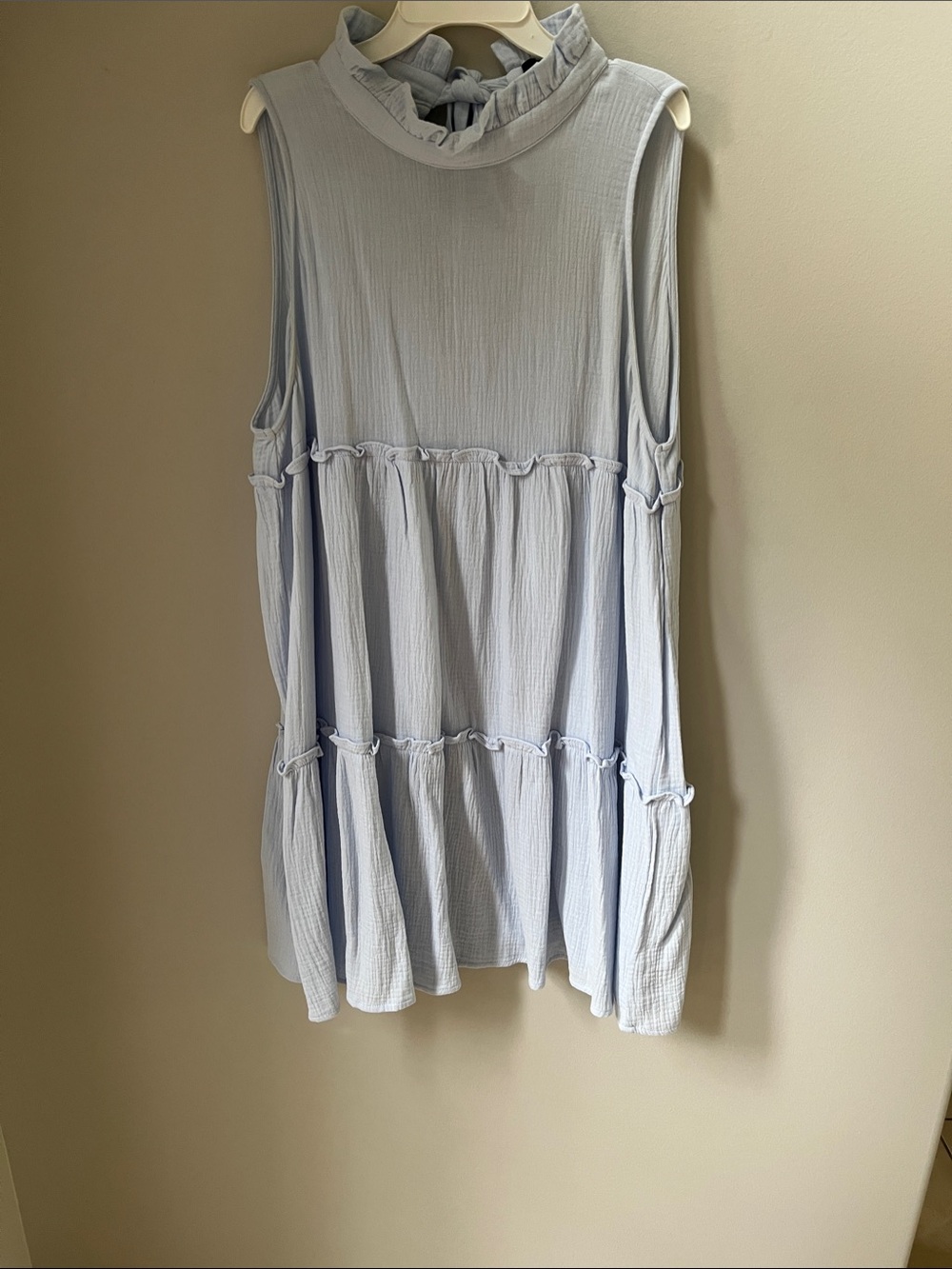 Pomander Place Pale Blue Sleeveless Ruffle Neck Tiered Tunic from Tuckernuck